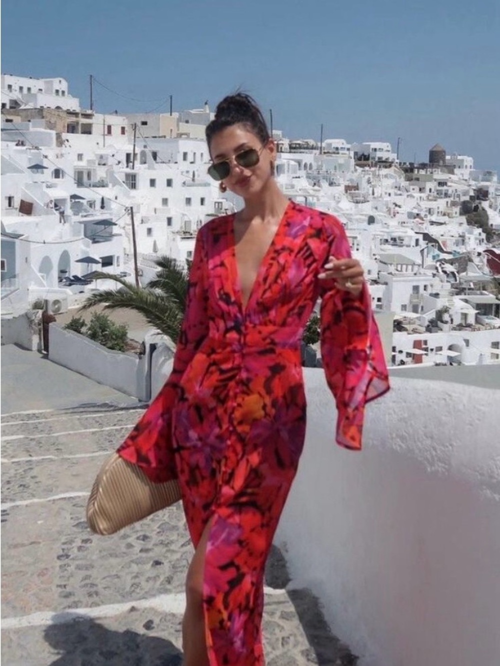 Vibrant Pink-Red Floral Maxi Dress